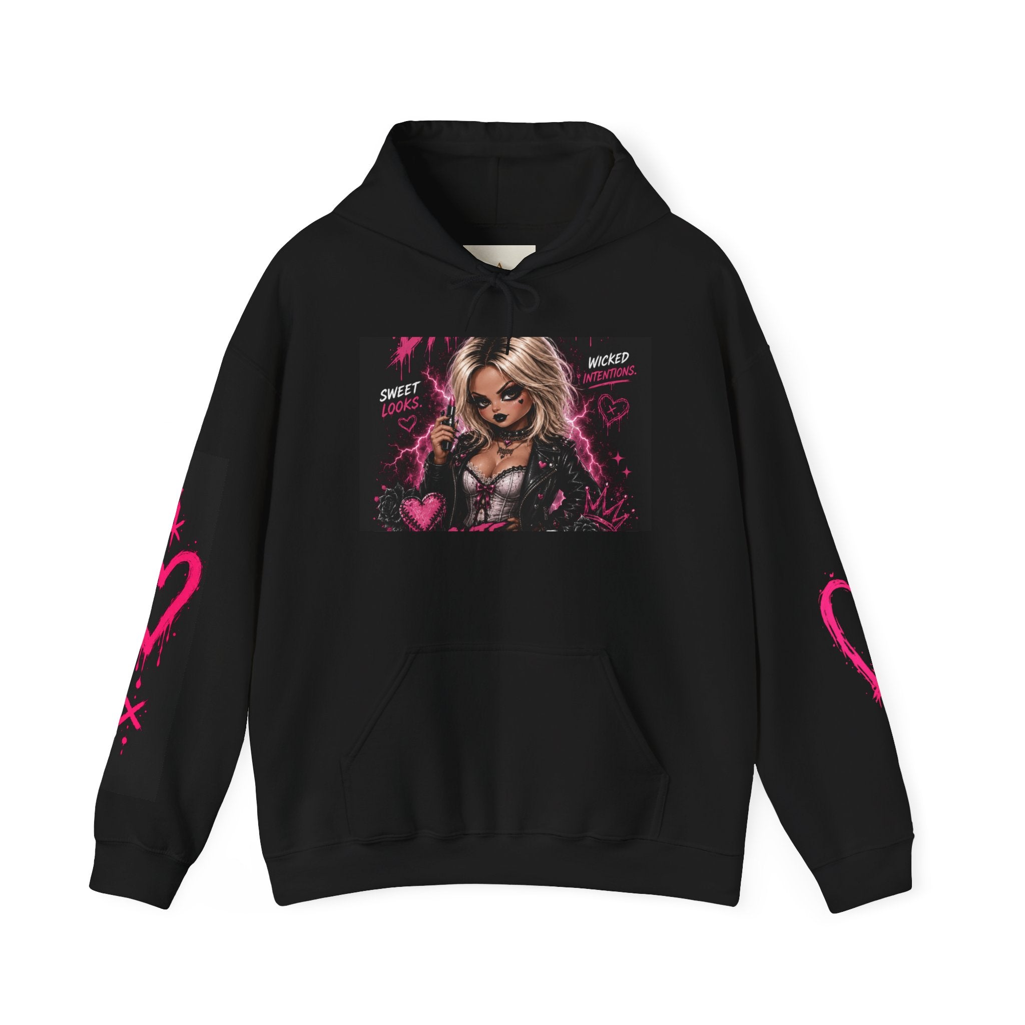 Sudadera con capucha gótica rosa corazón — Sudadera con estampado "Bonita, Falsa, Linda pero Malvada"