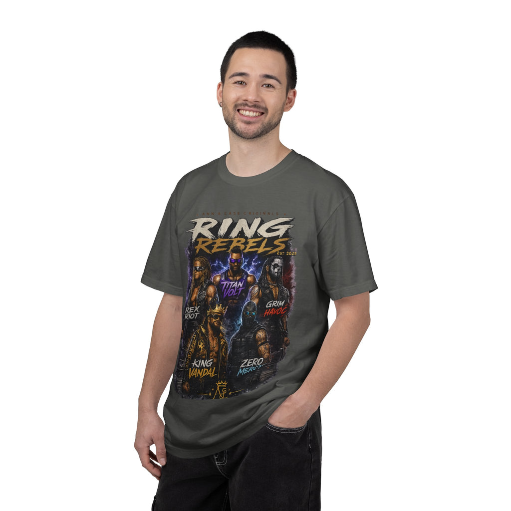 Playera — Camiseta gráfica Ring Rebels (Rex Riot, Titan Bolt, Grim Havoc, King Vandal, Zero Mercy)