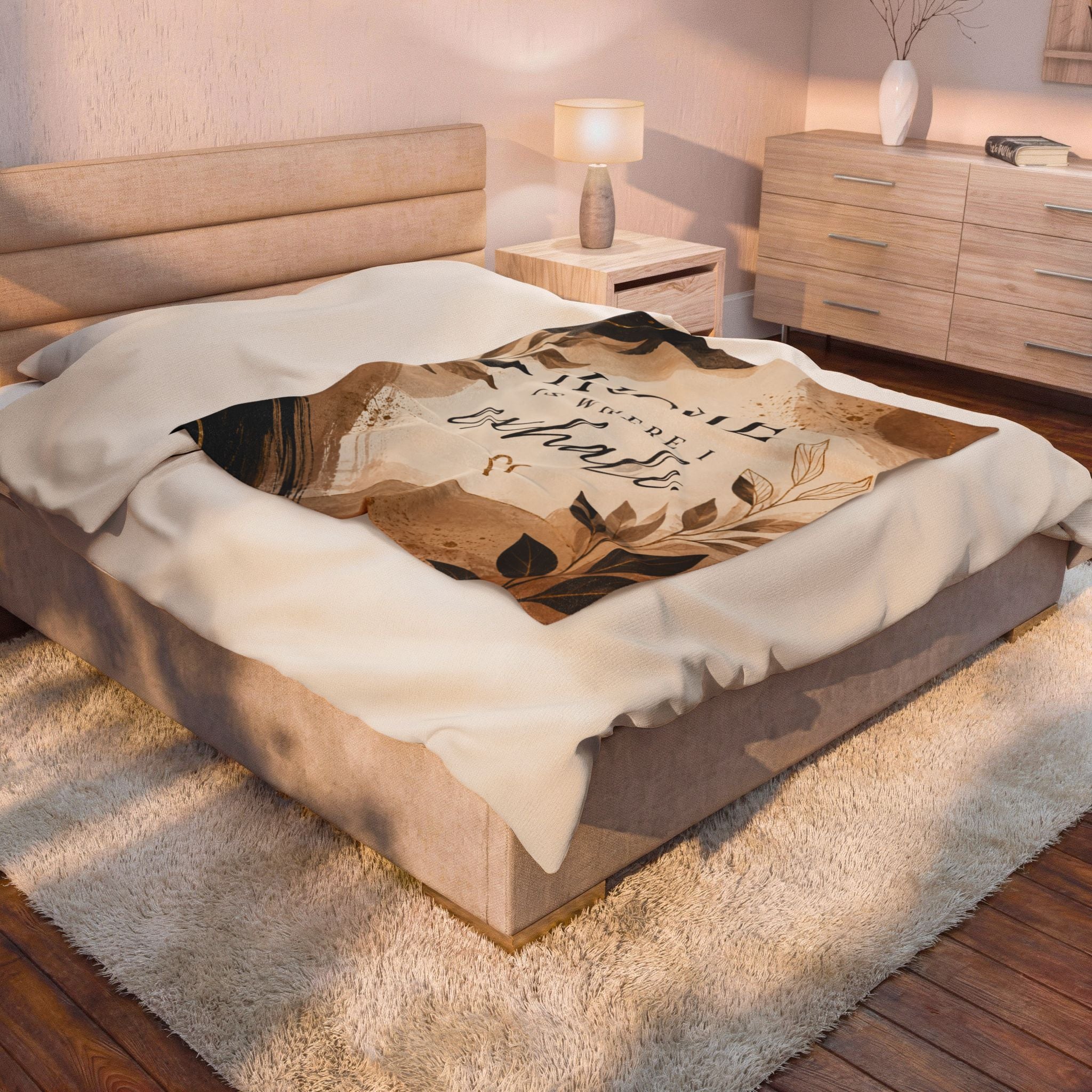 Velveteen Plush Blanket - "Home Is Where I Exhale" Cozy Decorative Throw