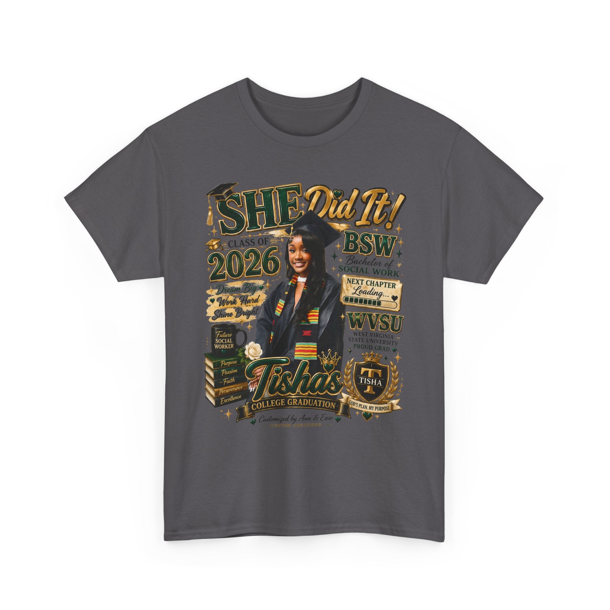 BSW Graduation T‑Shirt — "She Did It!" Personalized 2026 Social Work Grad Tee