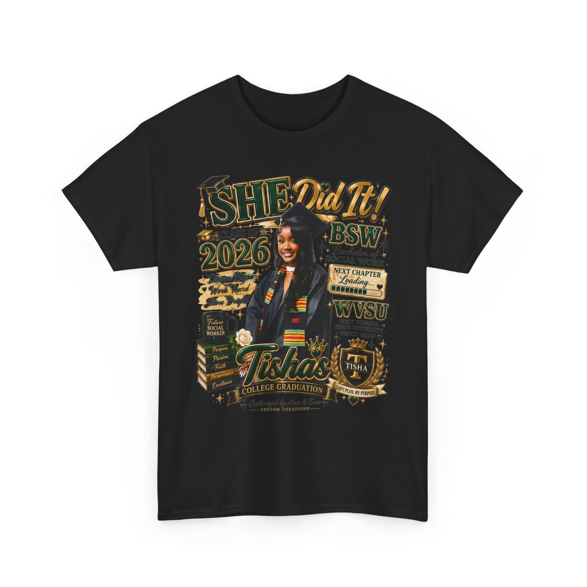 BSW Graduation T‑Shirt — "She Did It!" Personalized 2026 Social Work Grad Tee