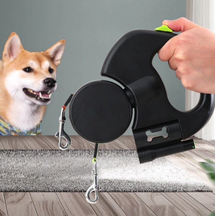 Dual Retractable Dog Leash with LED Flashlight — Walk 2 Dogs