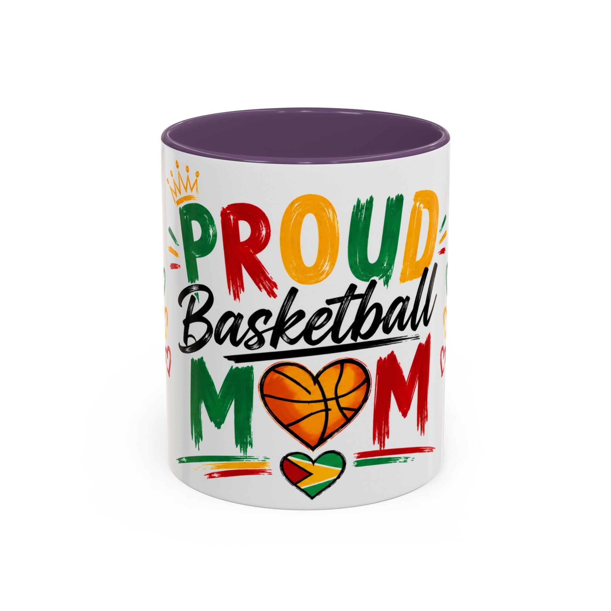 Proud Basketball Mom Accent Coffee Mug – Colorful Heart & Basketball Design (11/15oz)