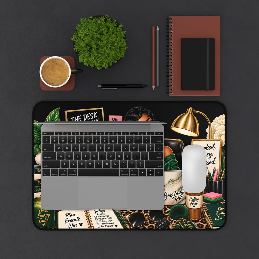 Boss Lady Desk Mat — Motivational Office Mousepad with 'Booked, Busy, Blessed' Design