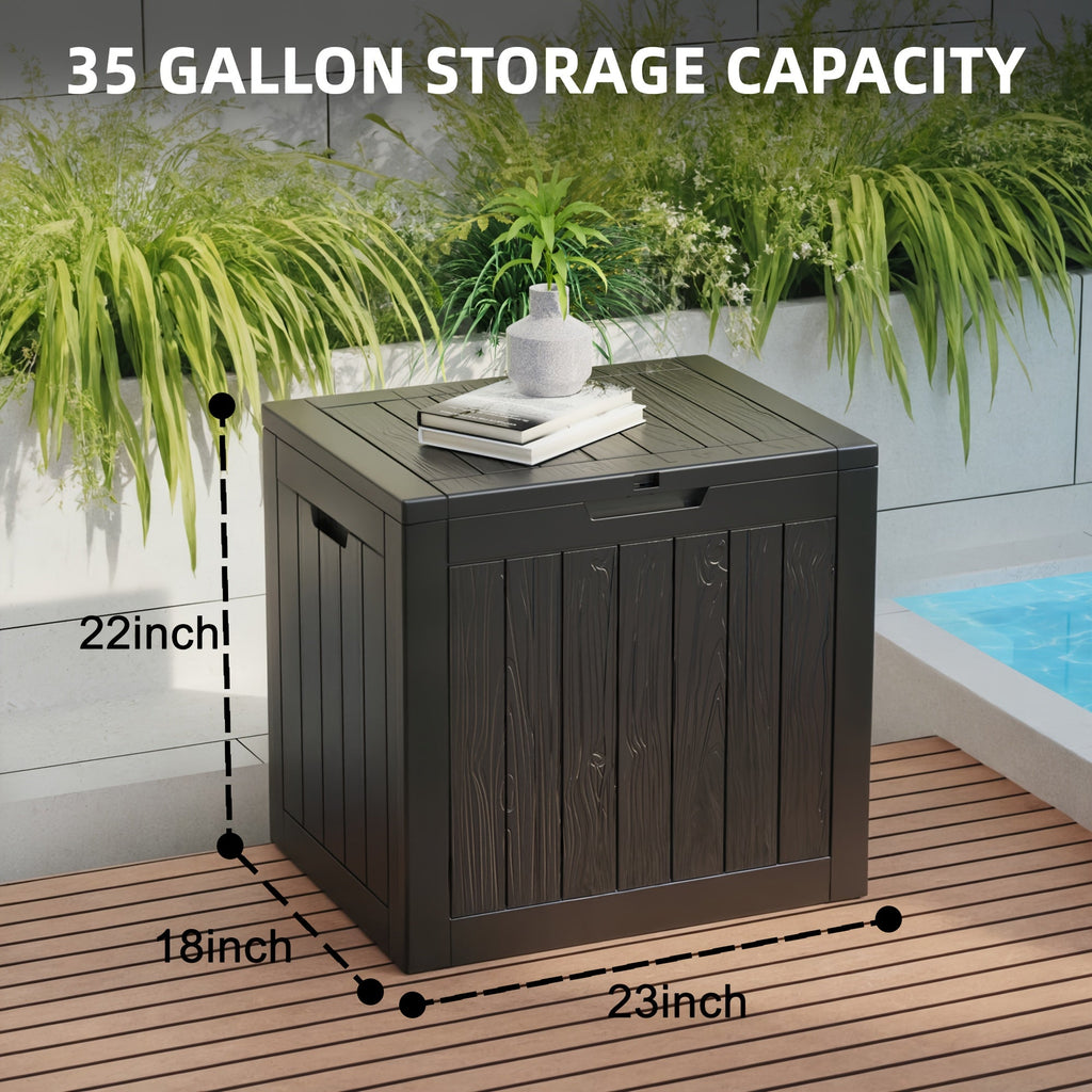 Arcón de almacenamiento de resina para exterior de 35 galones – Negro/Aspecto madera