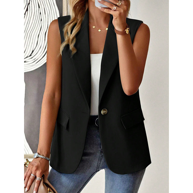 Women's Sleeveless Open-Front Vest Blazer – Work & Office Jacket
