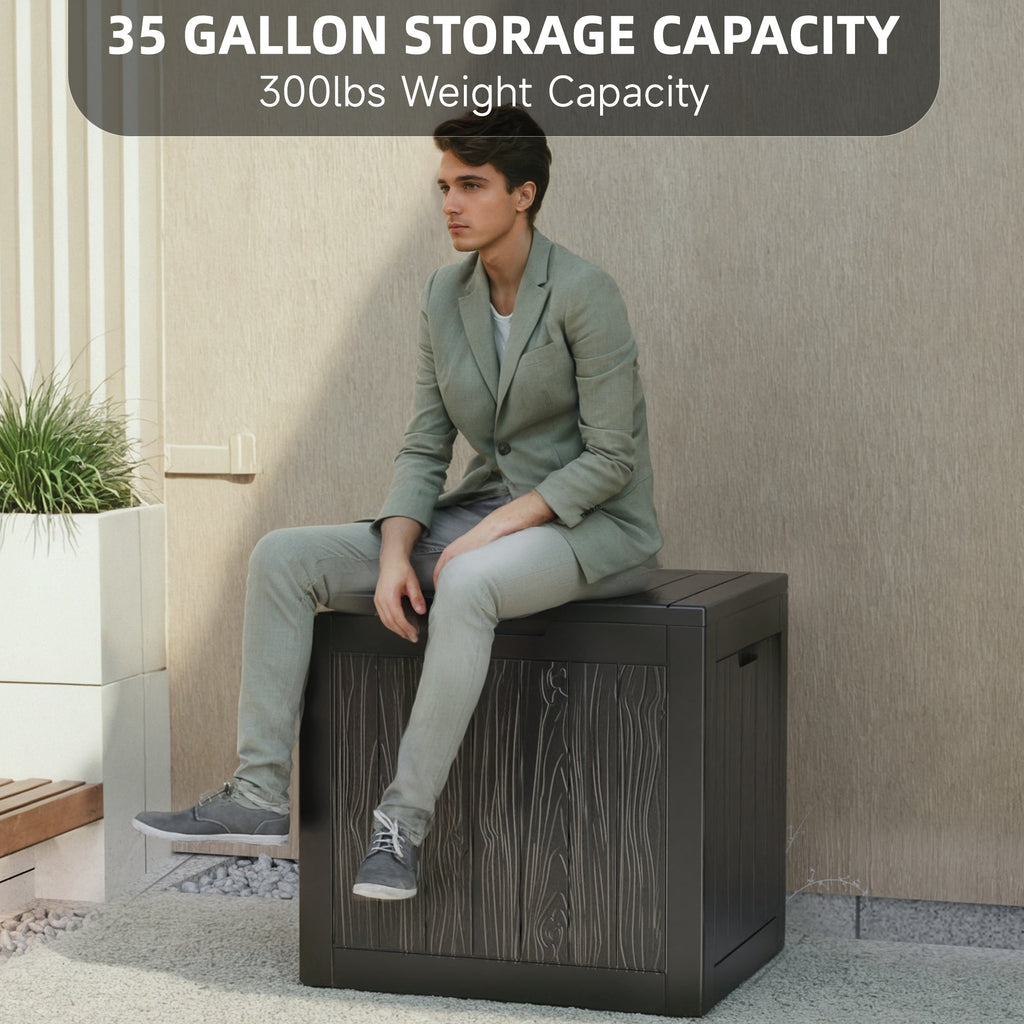 Arcón de almacenamiento de resina para exterior de 35 galones – Negro/Aspecto madera