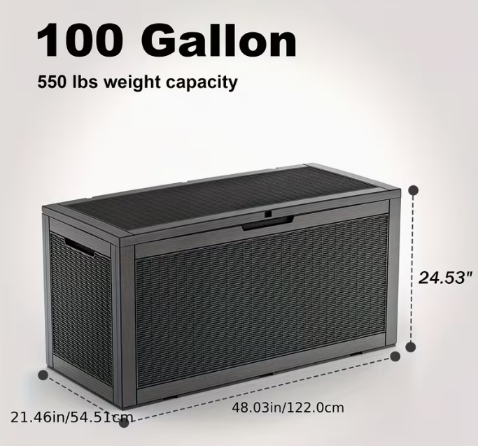 Arcón exterior de alta resistencia de 75 galones – Caja de almacenamiento para patio impermeable con tapa con bisagras, cerradura y fácil montaje
