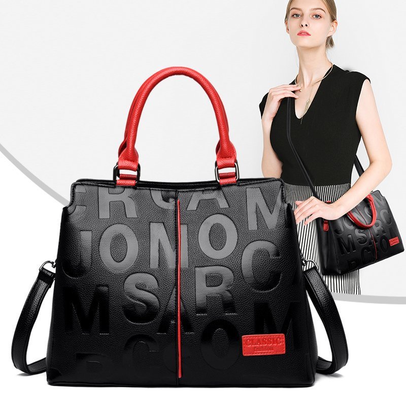 Bolso de hombro con estampado de monograma, color llamativo con gran capacidad, bolso de mano casual para damas y niñas, bolsos de lujo de alta calidad para mujeres