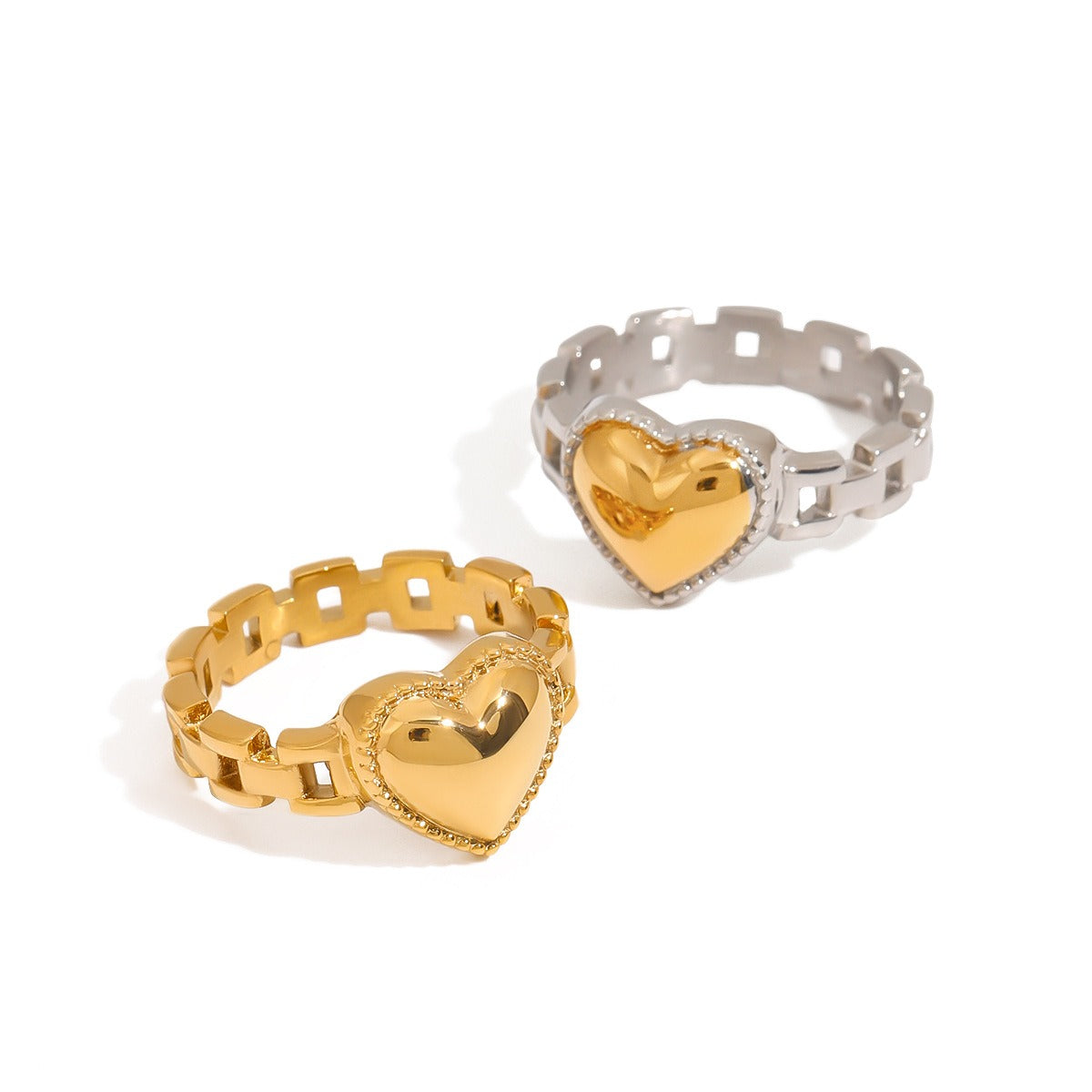 18K gold heart titanium steel ring