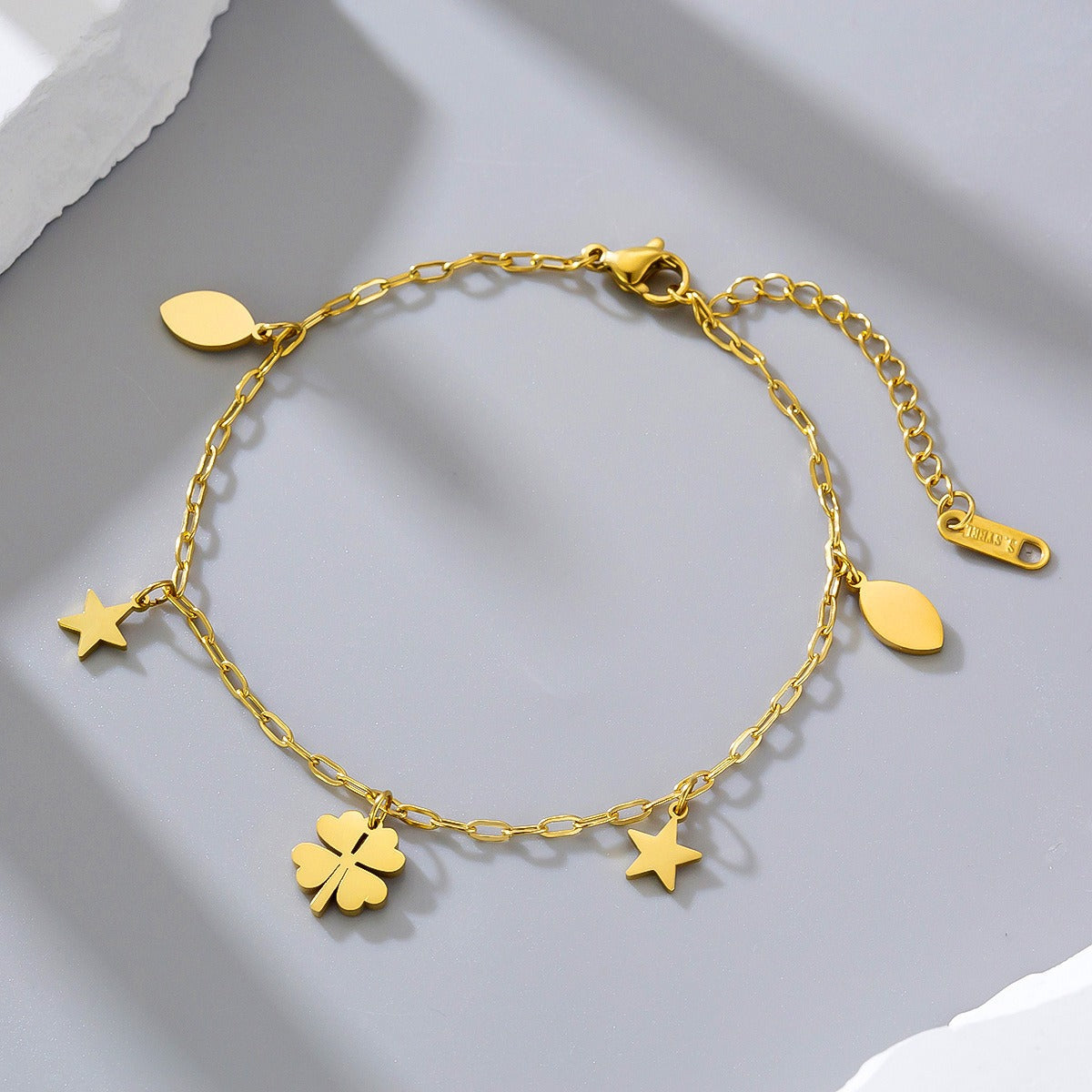 18k gold-plated four-petal bell flower pendant titanium steel anklet