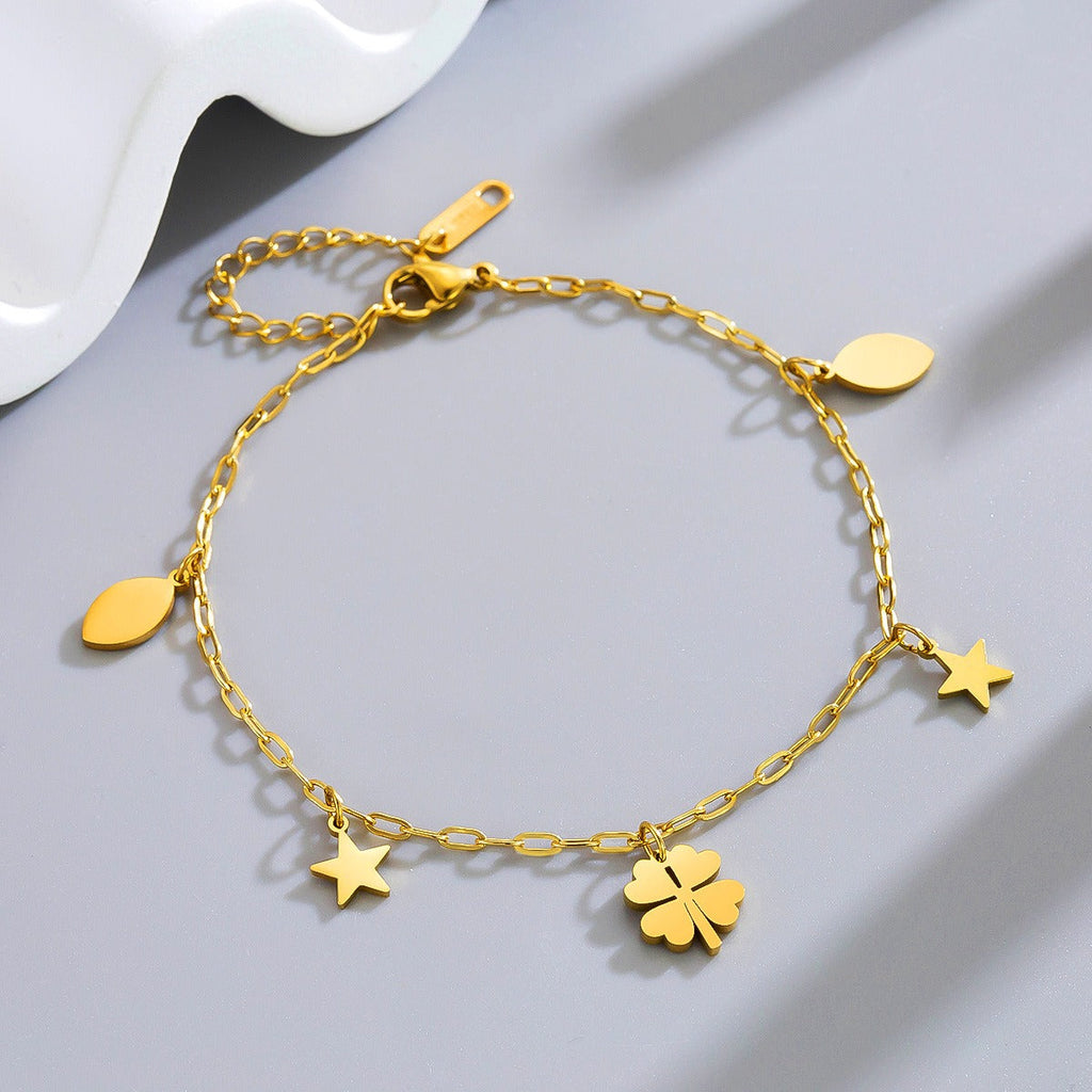 18k gold-plated four-petal bell flower pendant titanium steel anklet