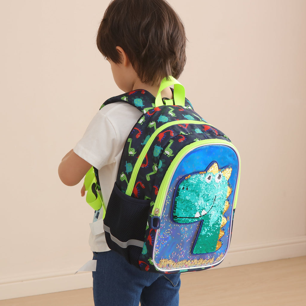 Mochila infantil de dinosaurio con lentejuelas reversibles
