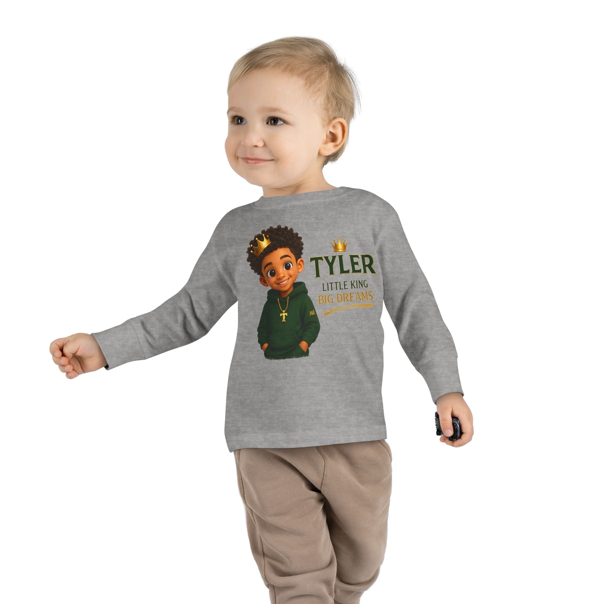 Toddler Tee — "Tyler" Little King Graphic Long Sleeve (Built on Faith, Fueled by Dreams)