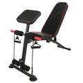 Banco de pesas ajustable con almohadilla para curl de bíceps, bandas de resistencia, extensión de piernas, banco de entrenamiento plegable para gimnasio en casa, ejercicio de cuerpo completo
