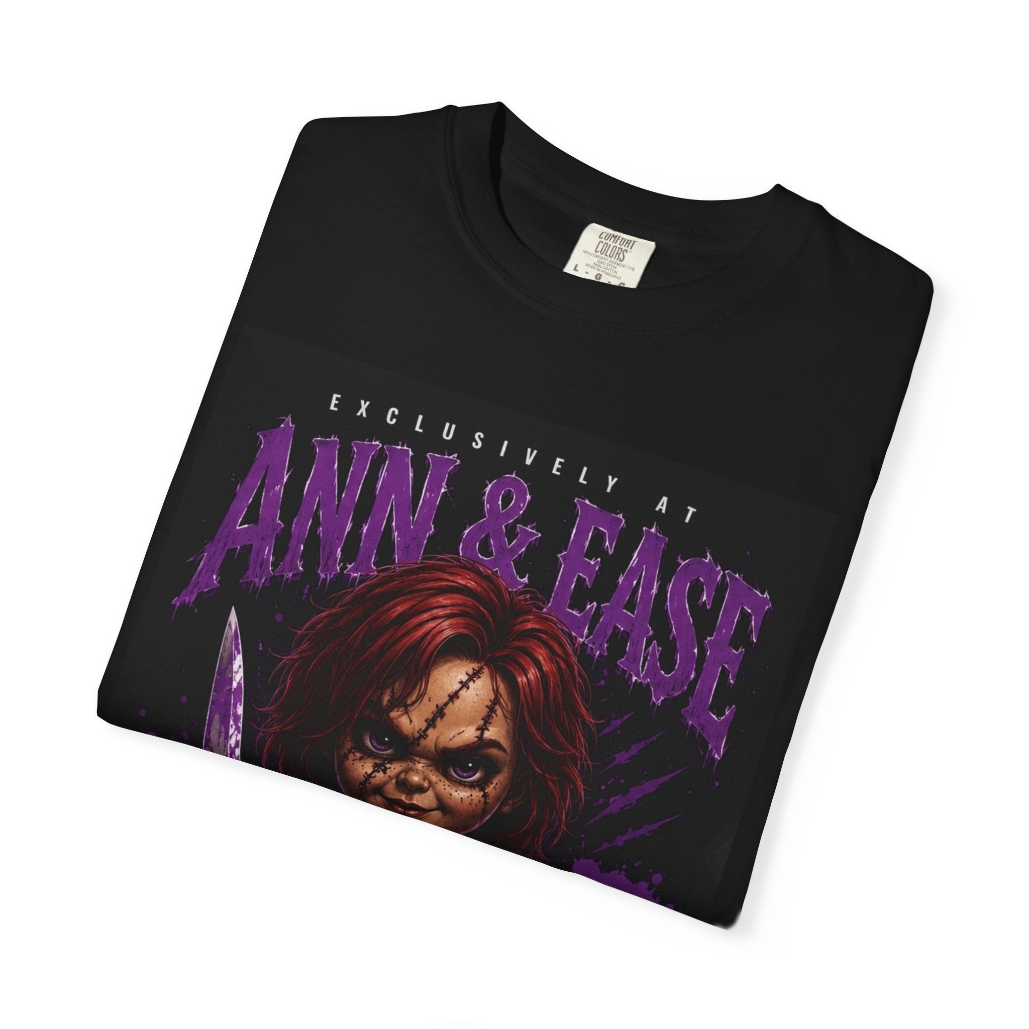 Horror Movie Chucky Graphic T-Shirt — "Ann & Ease" Killer Doll Design