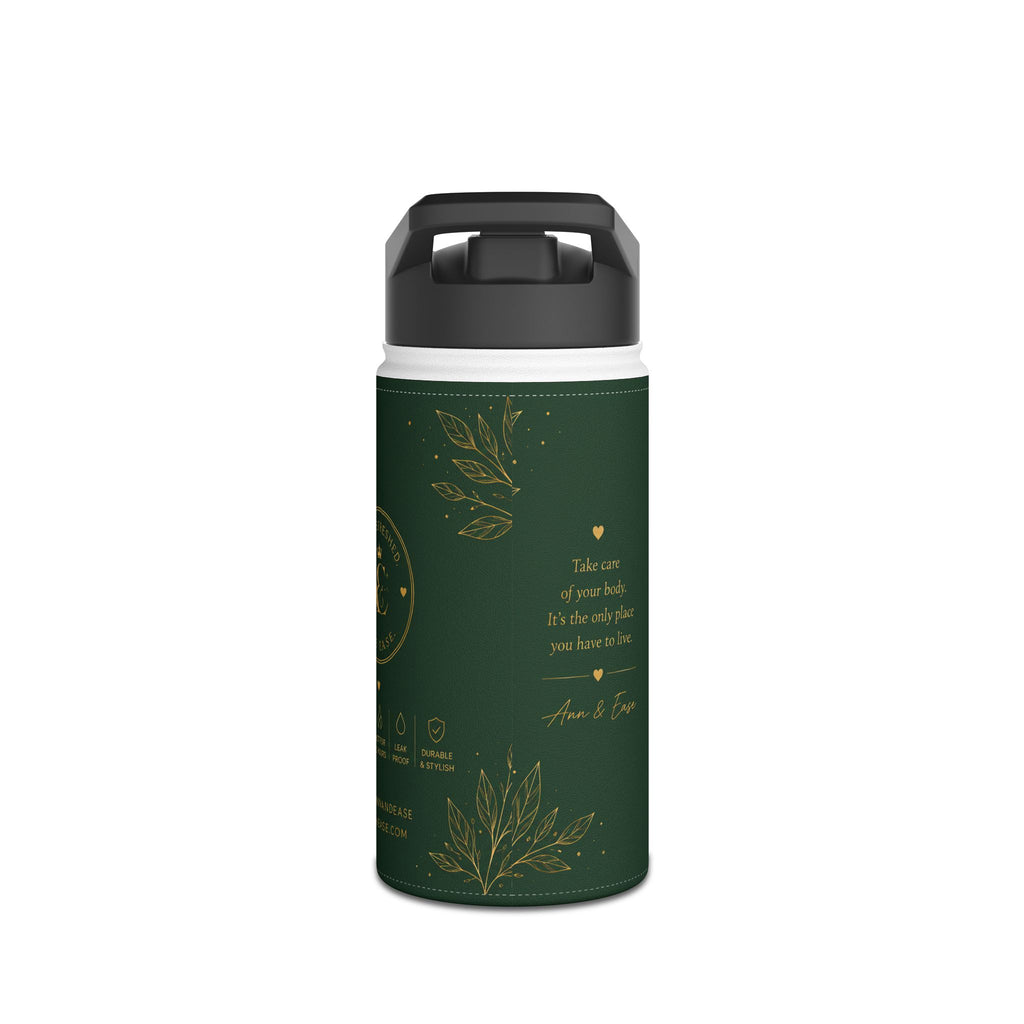 Green Botanical Stainless Steel Water Bottle — "Ann & Ease" Elegant Floral Design