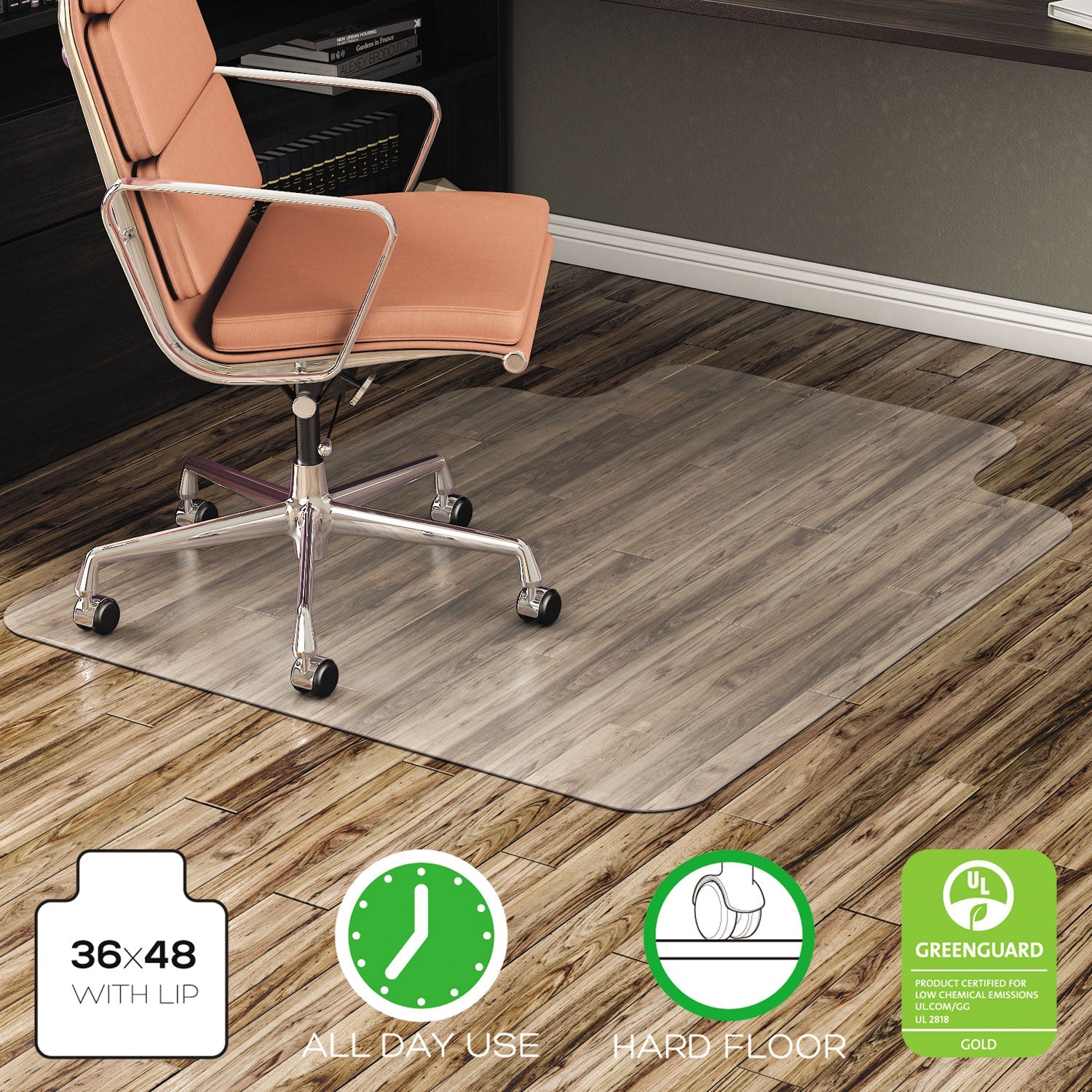 deflecto EconoMat Alfombrilla para silla de uso diario para suelos duros, 36 x 48, con labio, transparente