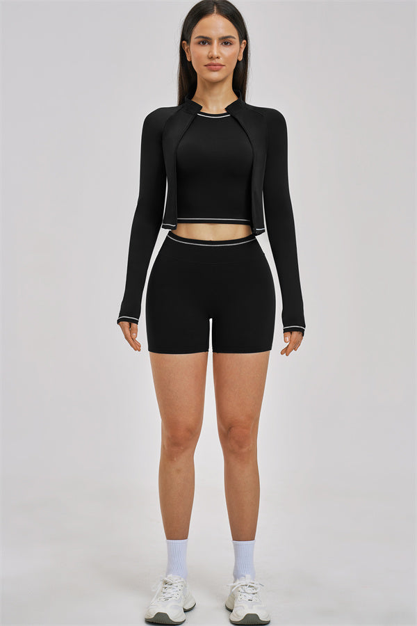 Conjunto de 3 piezas de chaqueta, top corto y pantalón corto Unbound