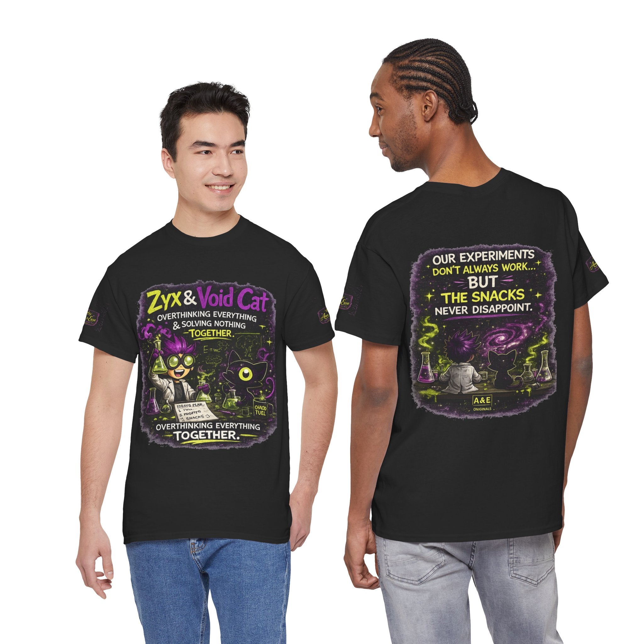 Zyx & Void Cat Science Crew T‑Shirt — "Overthinking Everything Together"
