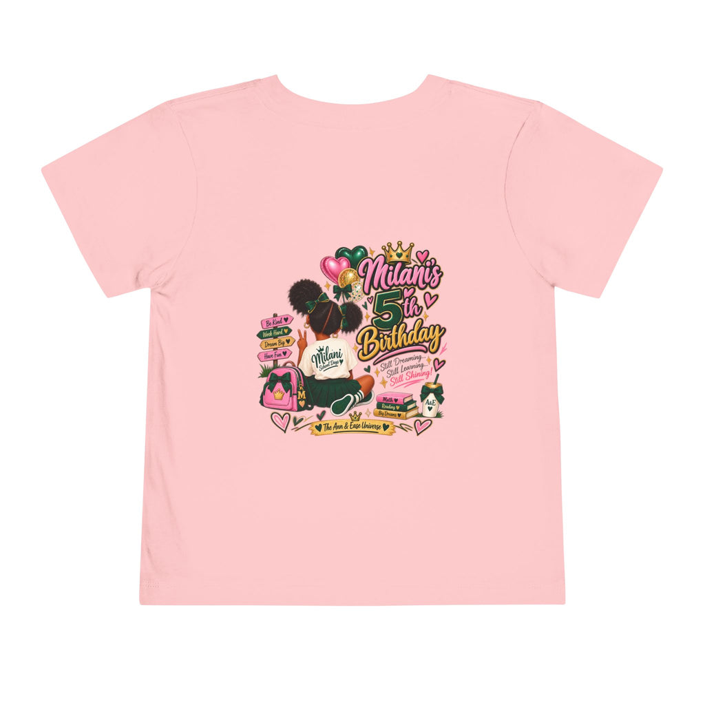 Toddler Tee — 'Milani's 5th Birthday' Cute Girl Graphic Shirt