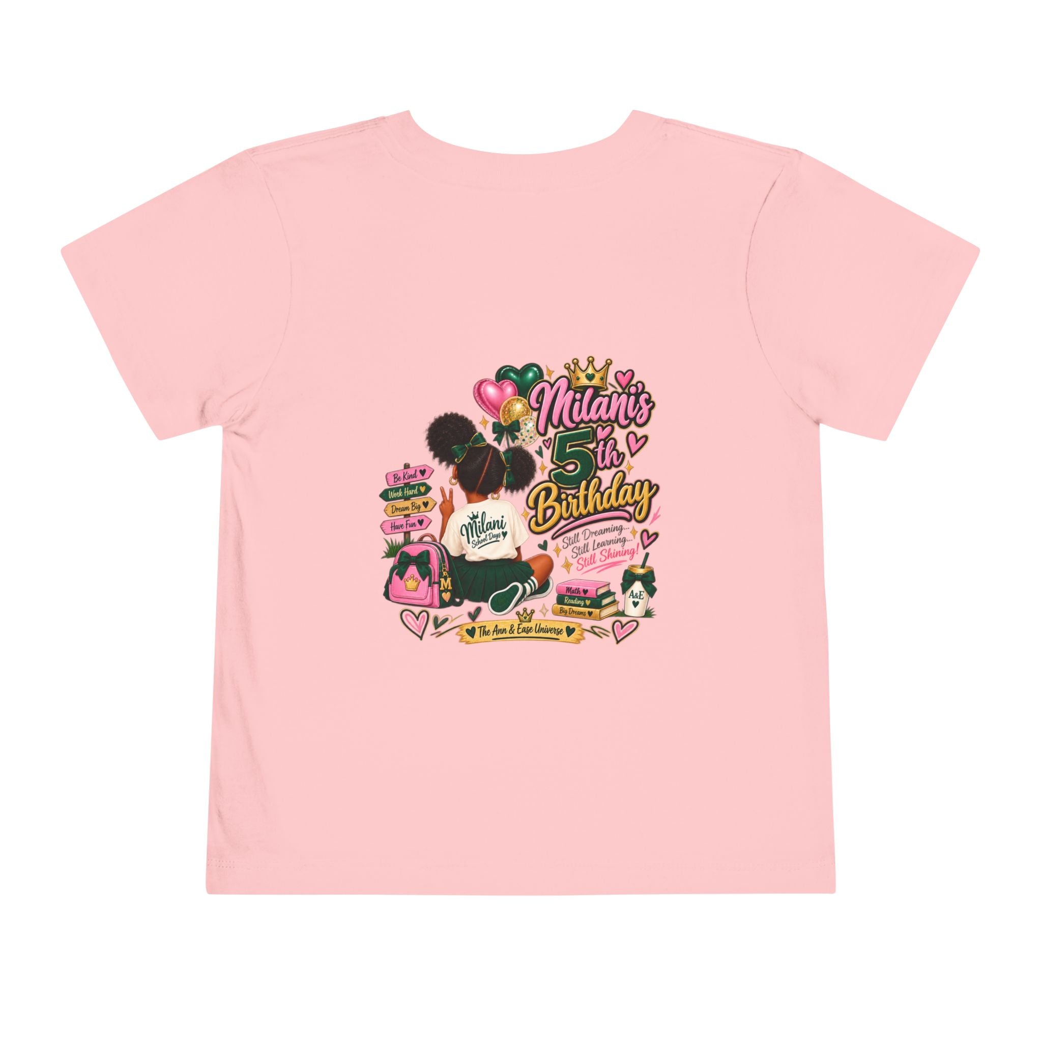 Toddler Tee — 'Milani's 5th Birthday' Cute Girl Graphic Shirt