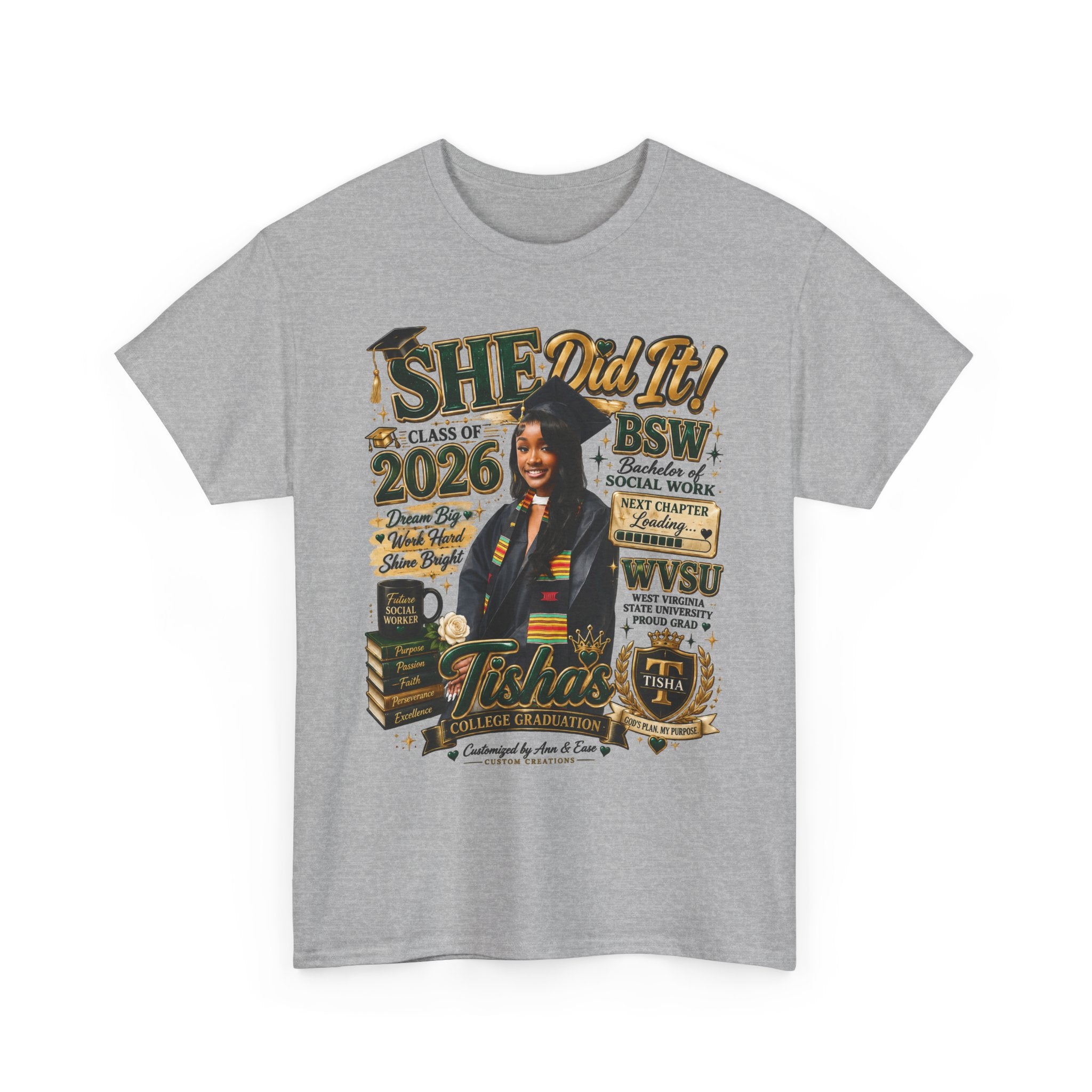BSW Graduation T‑Shirt — "She Did It!" Personalized 2026 Social Work Grad Tee