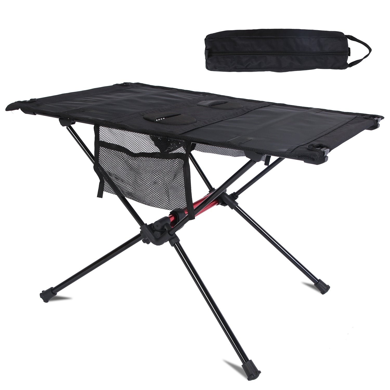 Mesa de camping plegable portátil Mesa de playa plegable Marco de aleación de aluminio con 2 portavasos 2 bolsillos laterales Bolsa de transporte para picnic, camping, senderismo, playa, barbacoa