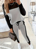Women's Korean-Style Hoodie & Pants Two-Piece Set – Casual Patchwork