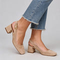 Women's Square Toe Slingback Chunky Heels – Buckle Strap Wide Fit