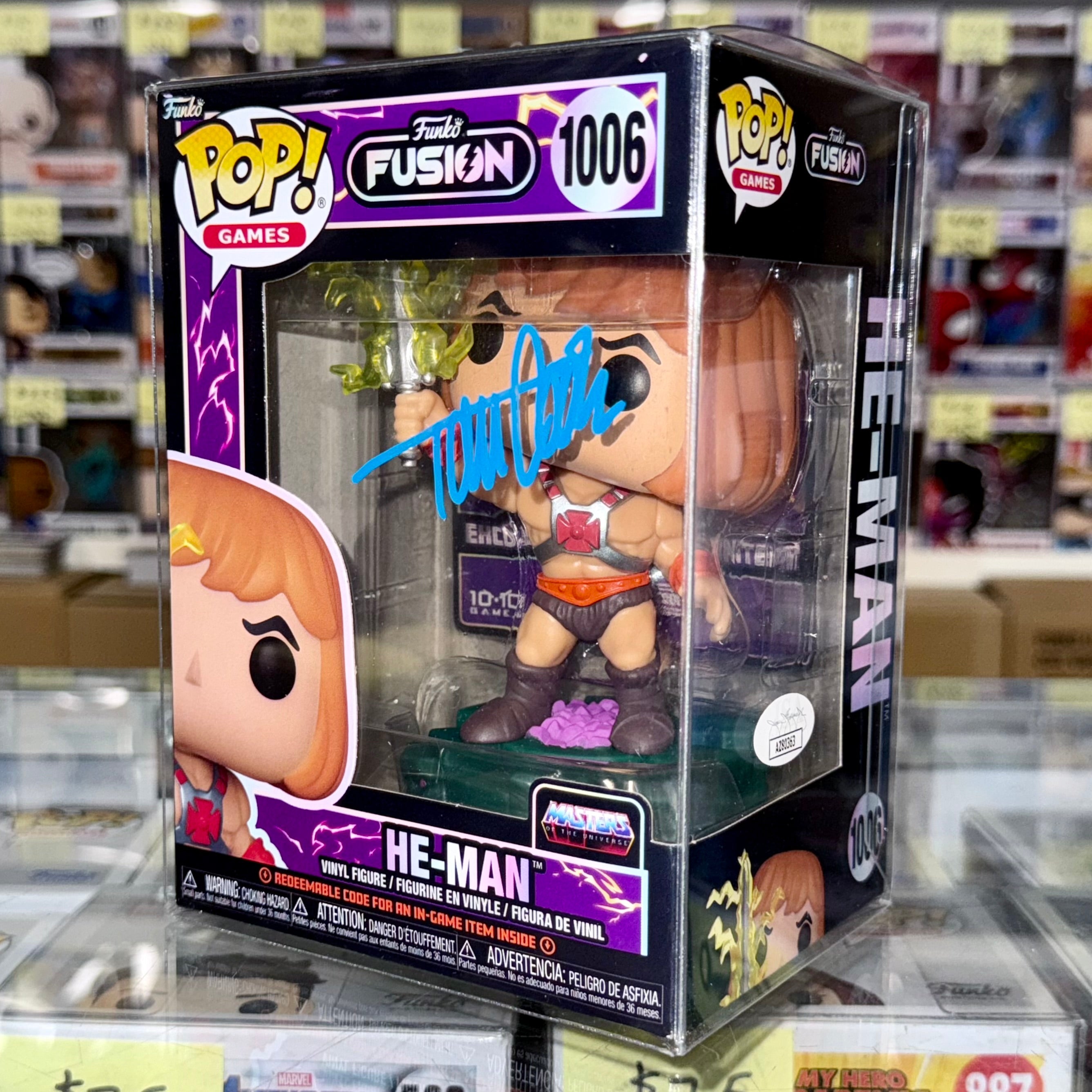 Tom Cook firmó un Funko Pop! #1006 de He-Man Masters Of The Universe con certificado de autenticidad JSA