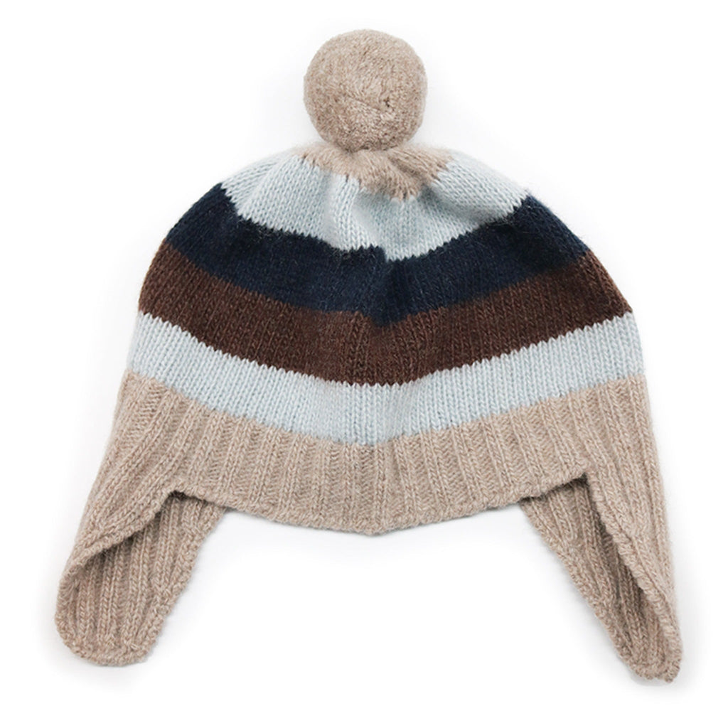 GORRO DE BEBÉ A RAYAS CON OREJERAS Y POMPÓN