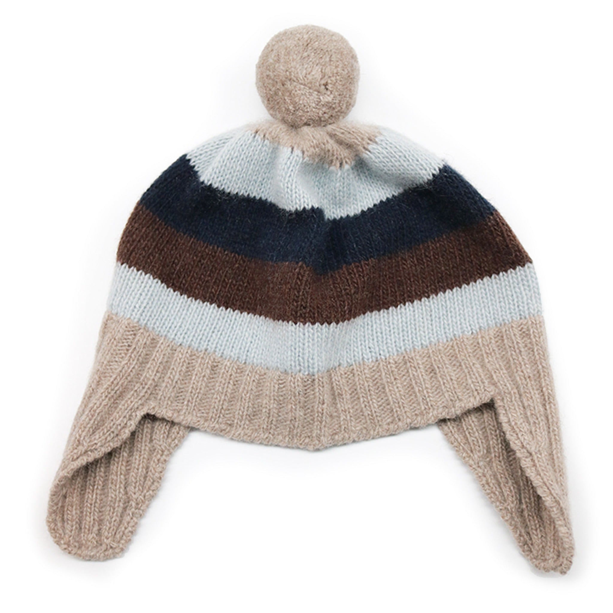 GORRO DE BEBÉ A RAYAS CON OREJERAS Y POMPÓN