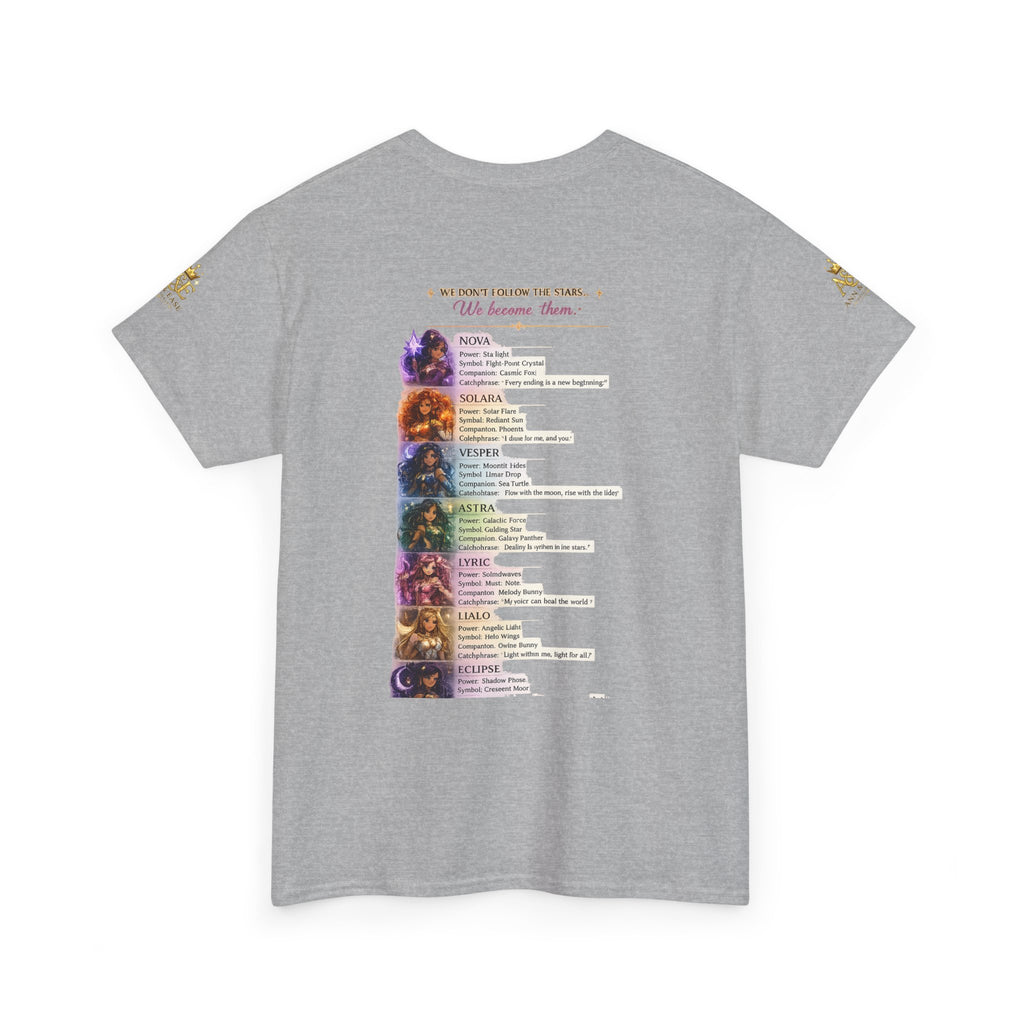 Camiseta gráfica Lumina Guardians — Camiseta con diseño de póster de personaje de fantasía a todo color
