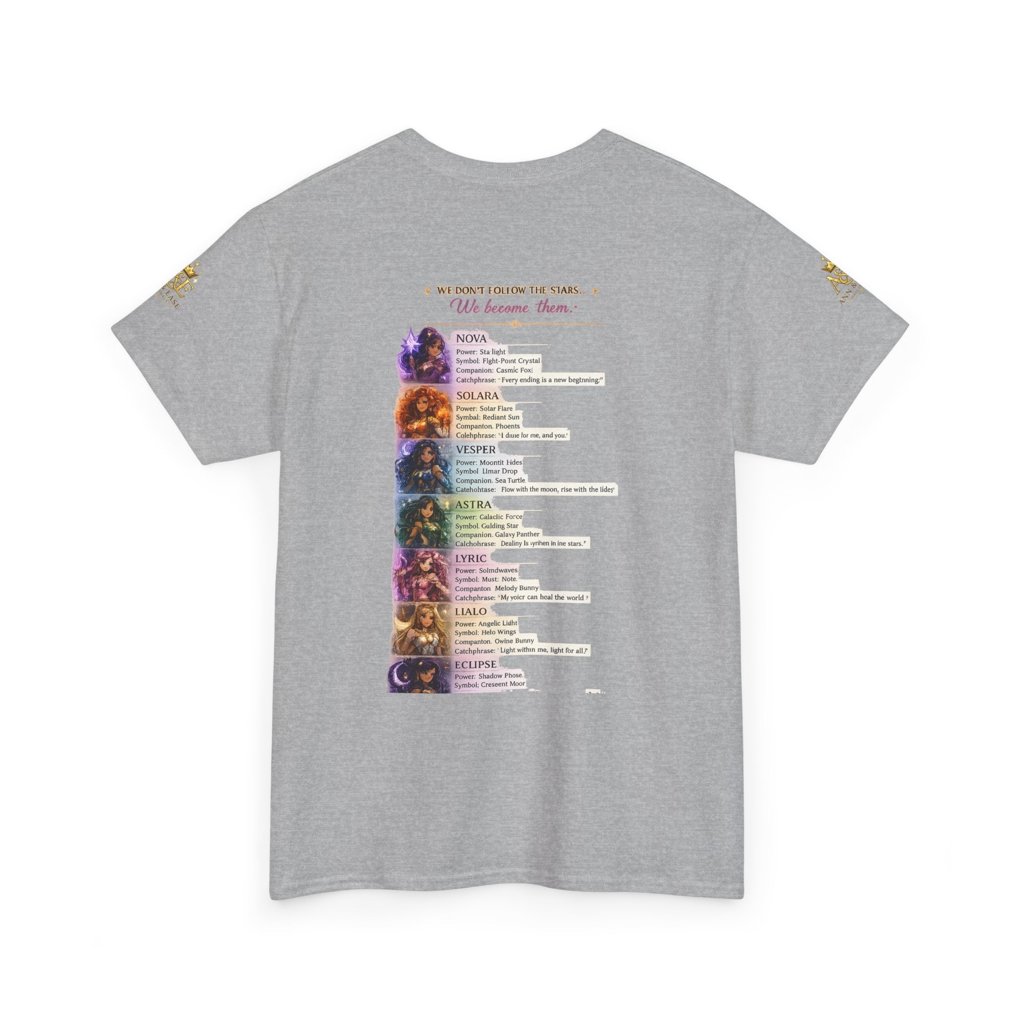 Camiseta gráfica Lumina Guardians — Camiseta con diseño de póster de personaje de fantasía a todo color
