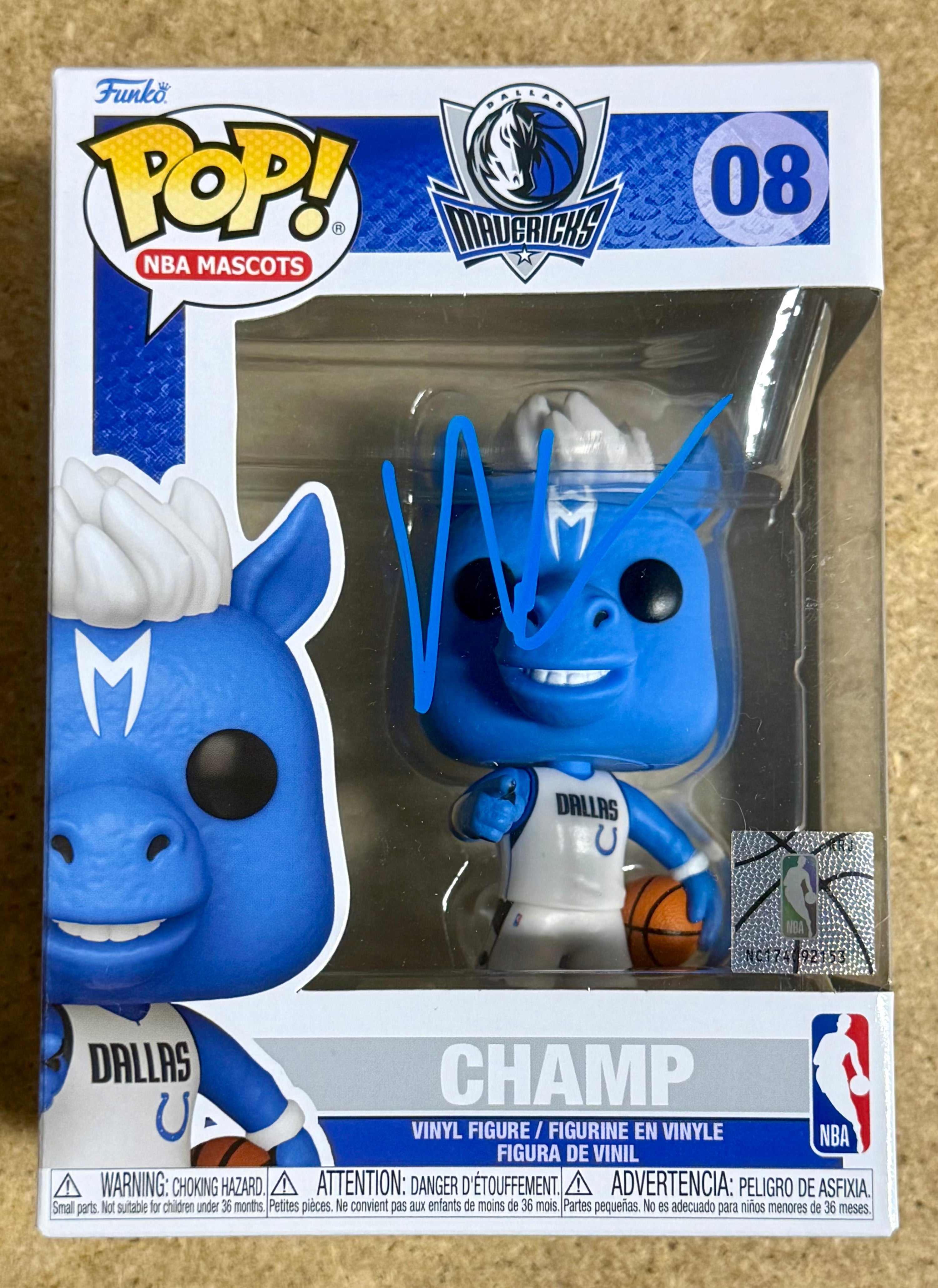 ¡Mark Cuban firmó el Funko Pop! #08 de la mascota Champ de los Dallas Mavericks de la NBA, con COA de JSA!