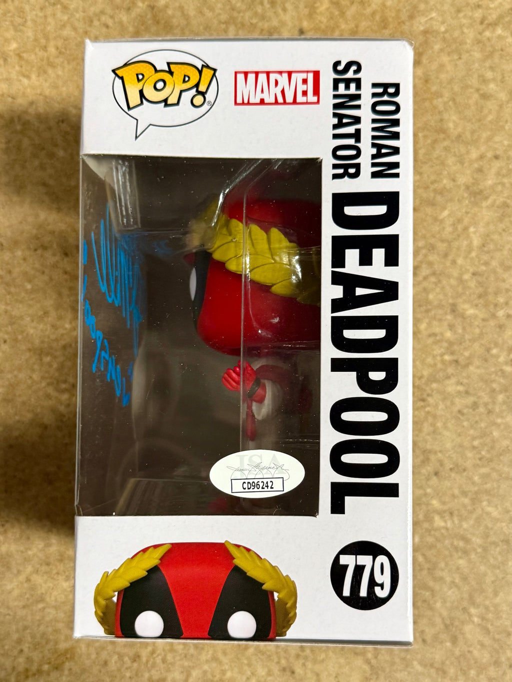 TJ Miller "Weasel" Firmado Senador Romano Deadpool Funko Pop #779 con COA de JSA