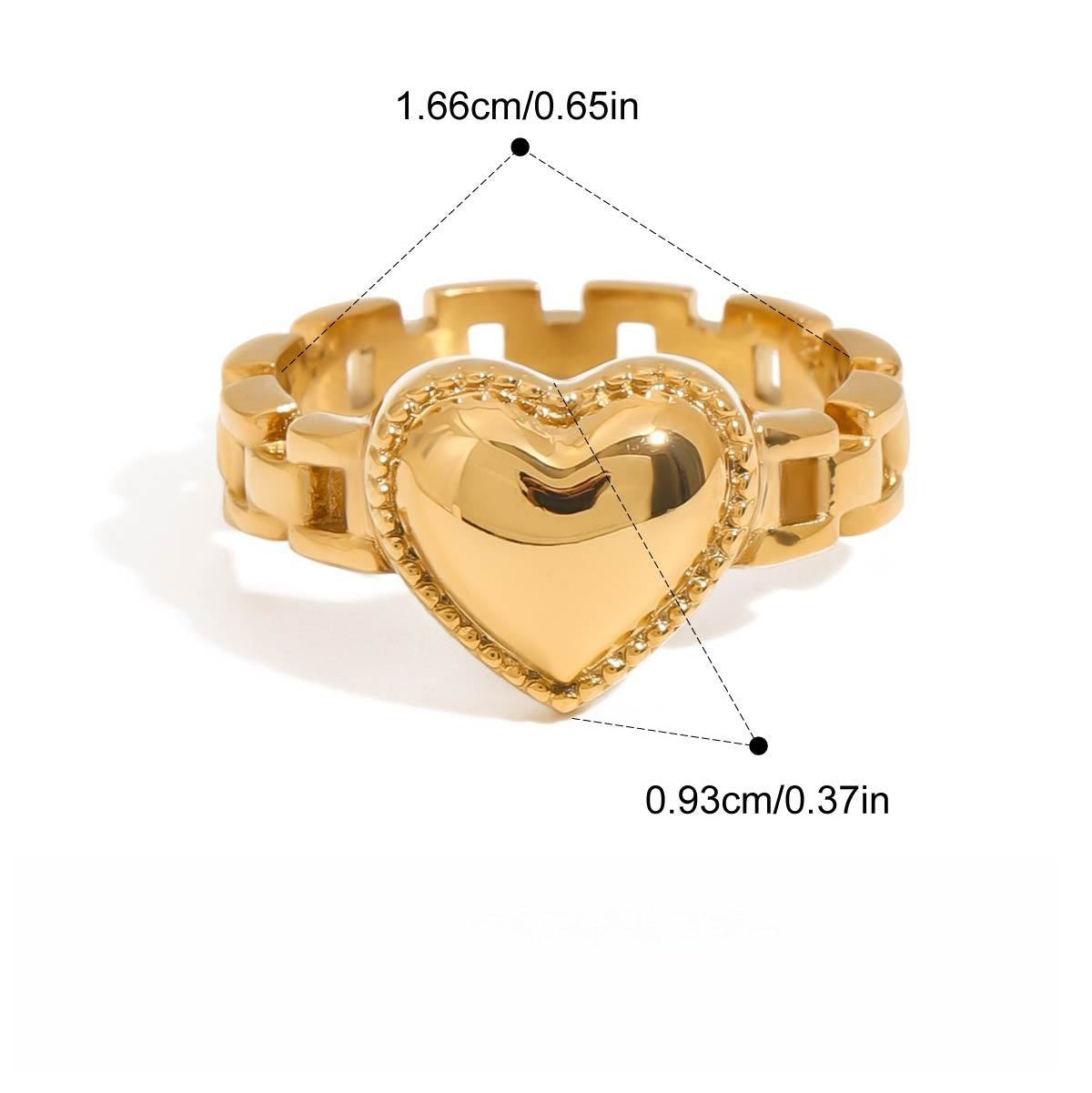 18K gold heart titanium steel ring