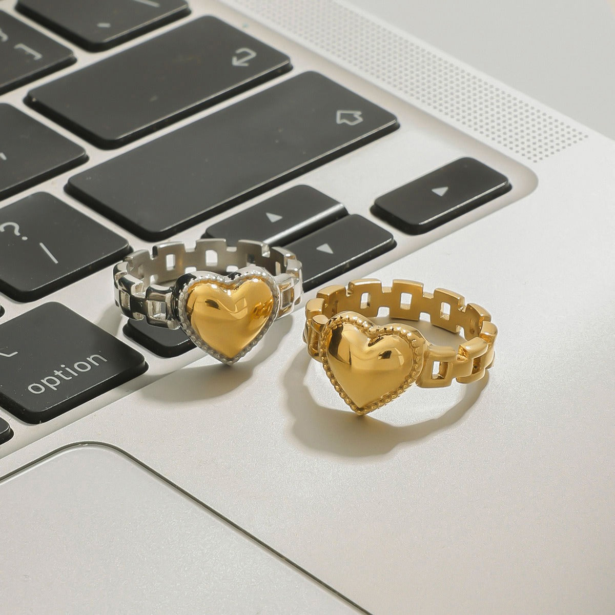 18K gold heart titanium steel ring