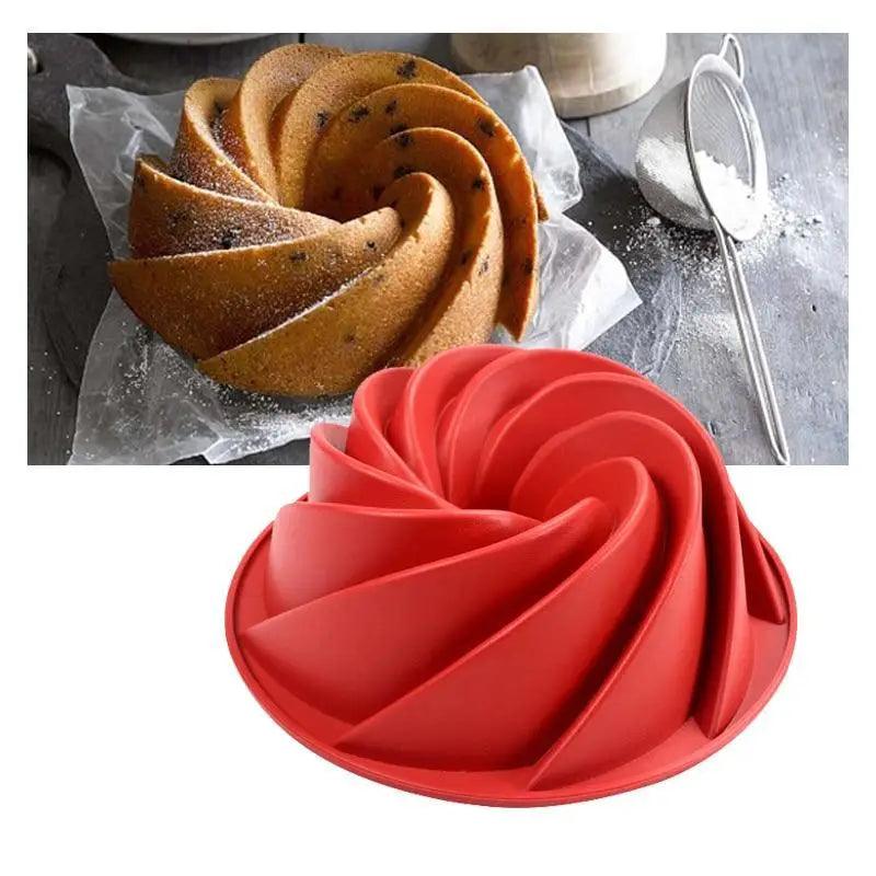 2 unidades de molde de silicona para Bundt Cake, grande en forma de espiral, de 10 pulgadas, molde para hornear pan, herramientas de horneado, molde para pasteles con forma de ciclón, herramienta para hornear