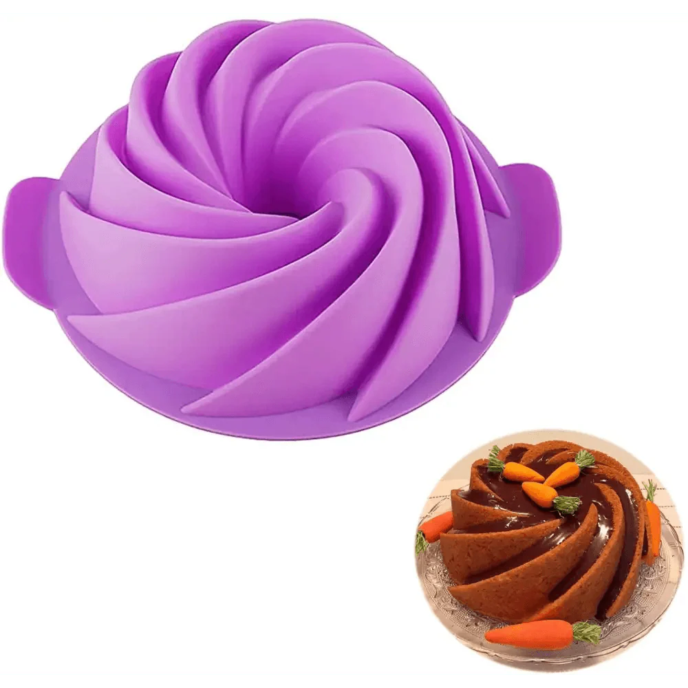 2 unidades de molde de silicona para Bundt Cake, grande en forma de espiral, de 10 pulgadas, molde para hornear pan, herramientas de horneado, molde para pasteles con forma de ciclón, herramienta para hornear