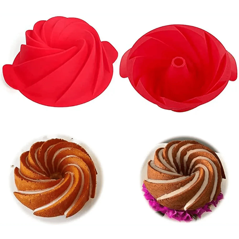 2 unidades de molde de silicona para Bundt Cake, grande en forma de espiral, de 10 pulgadas, molde para hornear pan, herramientas de horneado, molde para pasteles con forma de ciclón, herramienta para hornear