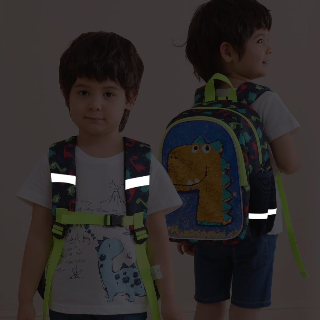 Mochila infantil de dinosaurio con lentejuelas reversibles