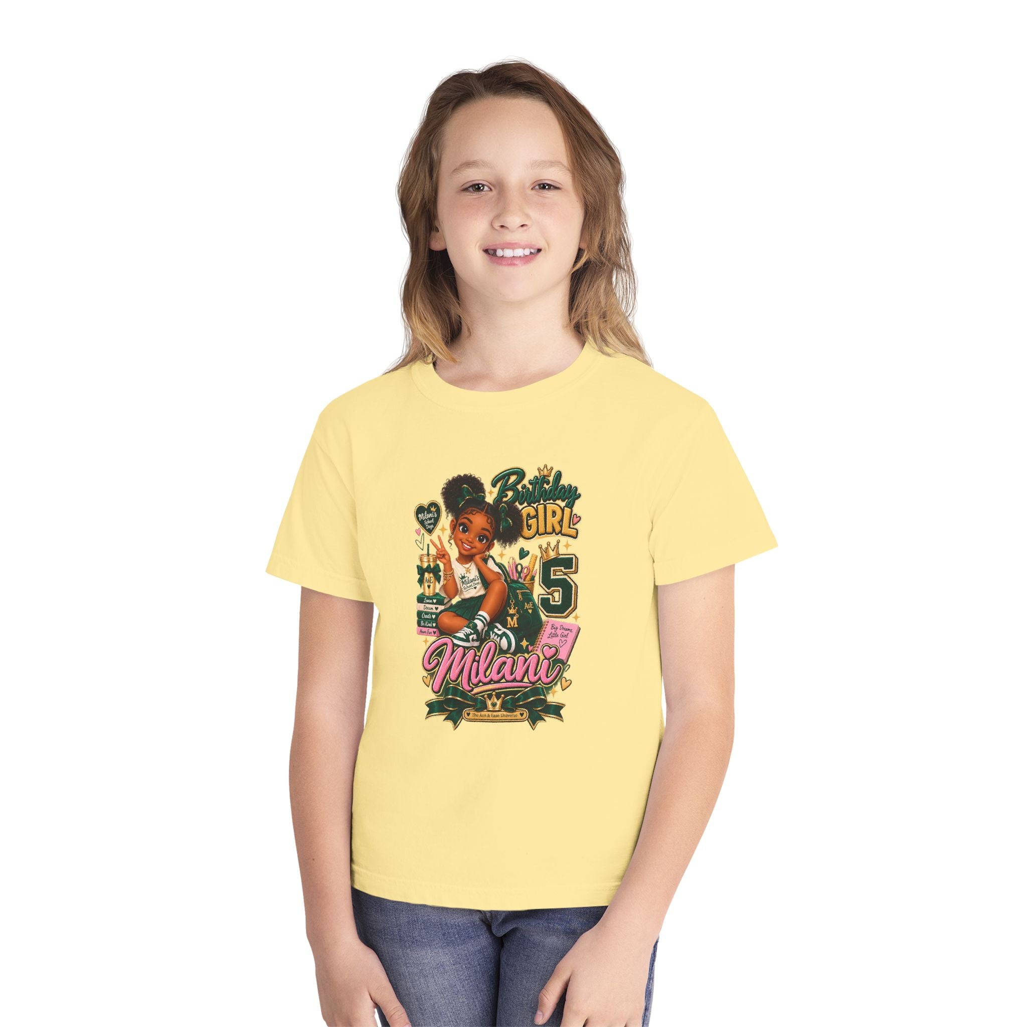 Youth Tee — "Birthday Girl 5" Personalized Kids' 5th Birthday Shirt