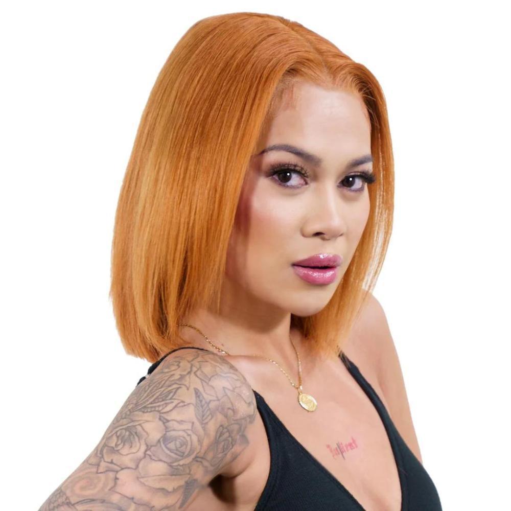 Peluca Bob de Cabello Humano 100% Cinnamon, Encaje Frontal Transparente 13x4