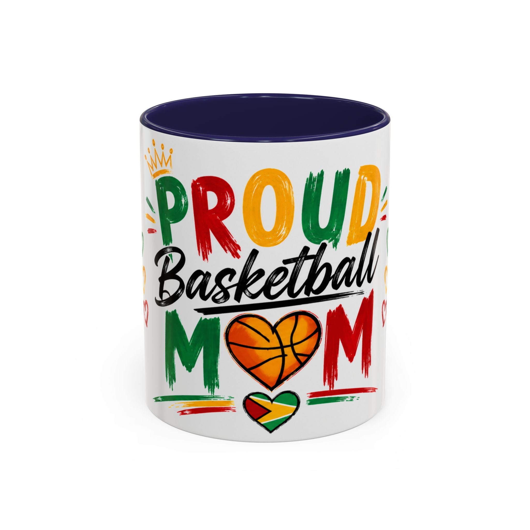 Proud Basketball Mom Accent Coffee Mug – Colorful Heart & Basketball Design (11/15oz)