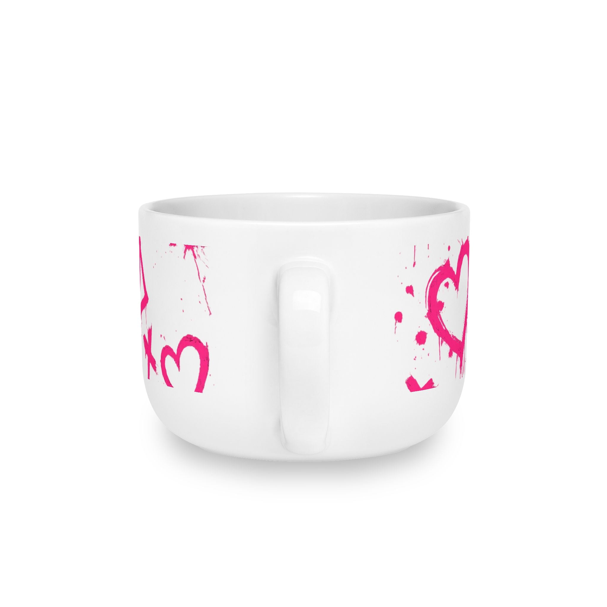 25oz Ceramic Latte Mug — Pink Graffiti Hearts XOXO Design, Valentine’s Day Gift