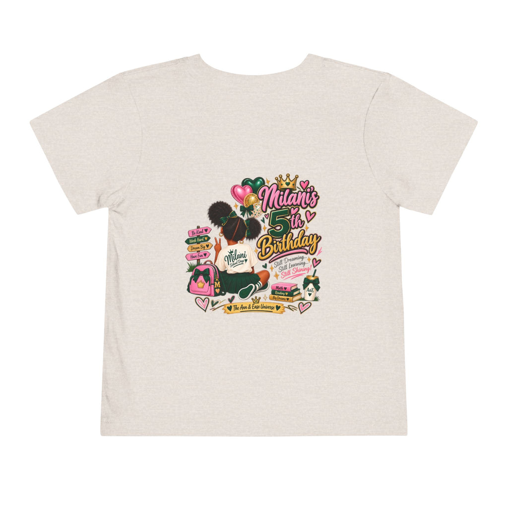 Toddler Tee — 'Milani's 5th Birthday' Cute Girl Graphic Shirt