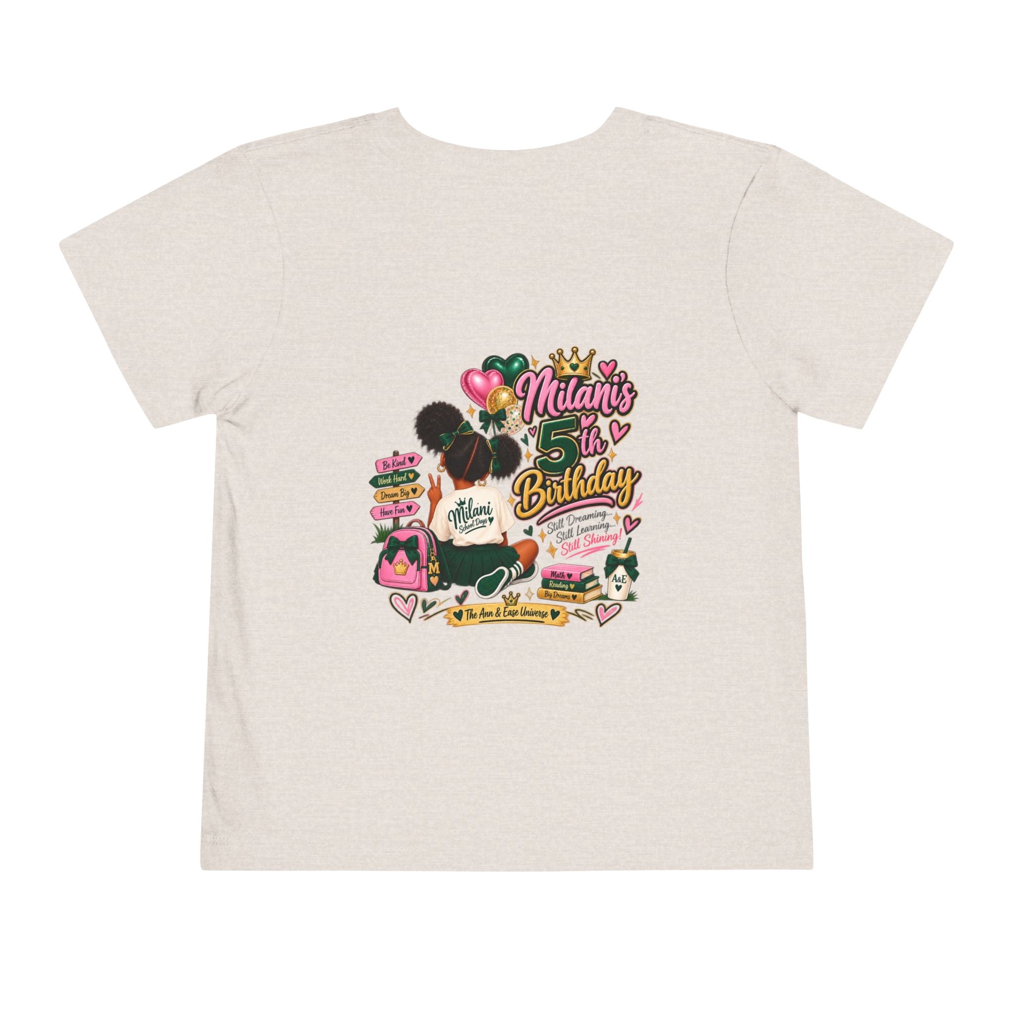 Toddler Tee — 'Milani's 5th Birthday' Cute Girl Graphic Shirt