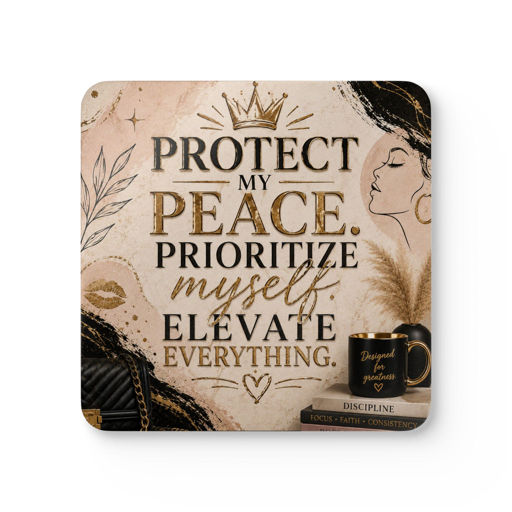 Cork Coaster Set - "Protect My Peace" Inspirational Motivational Drink Coasters